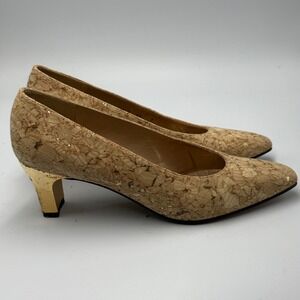 Vintage Stuart Weitzman Cork Pumps Gold Heels‎ pumps Shoes 7 narrow Leather